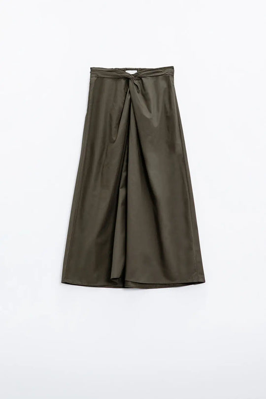 Maxi khaki poplin skirt with knot detail at the waist - Skirts
