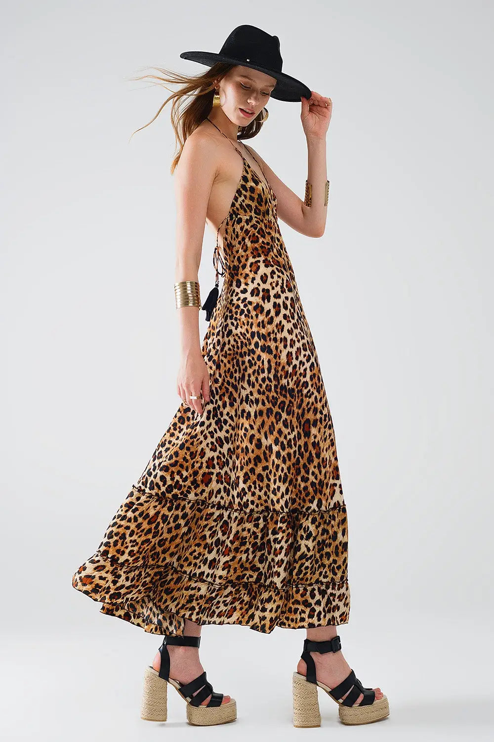 maxi leopard print boho dress with open back - Dresses