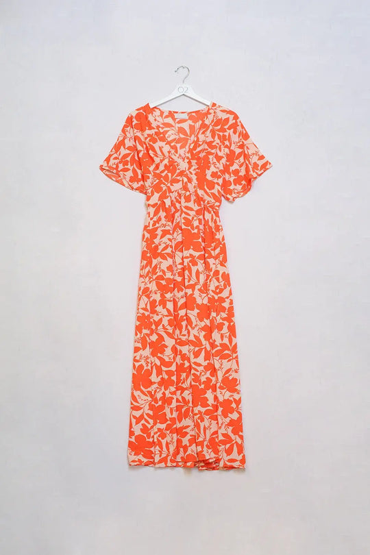 Q2 maxi orange flower print dress