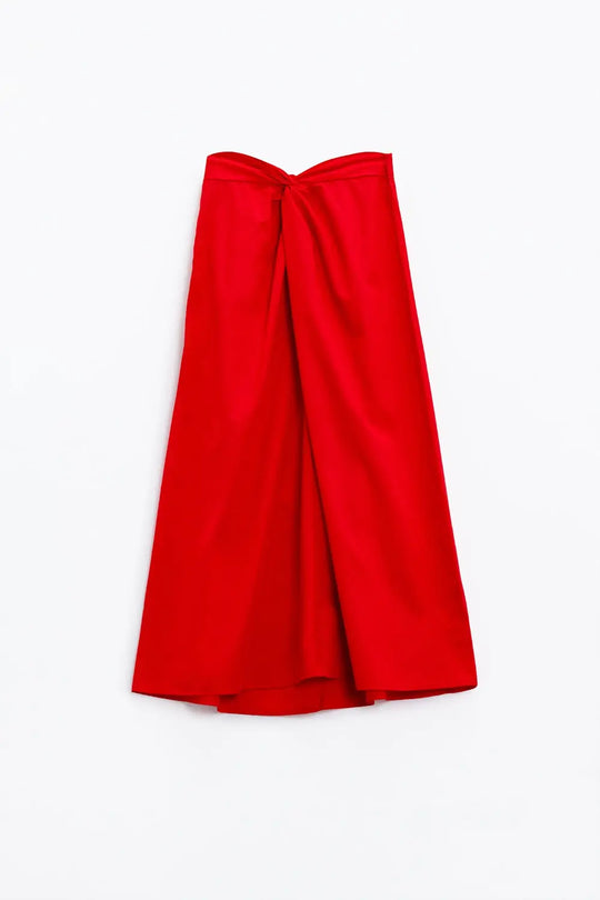 Maxi orange poplin skirt with knot detail at the waist - Skirts