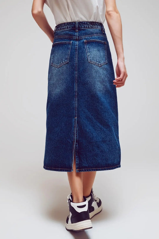Maxi Pencil Denim Skirt With Panel Details In The Front - Skirts