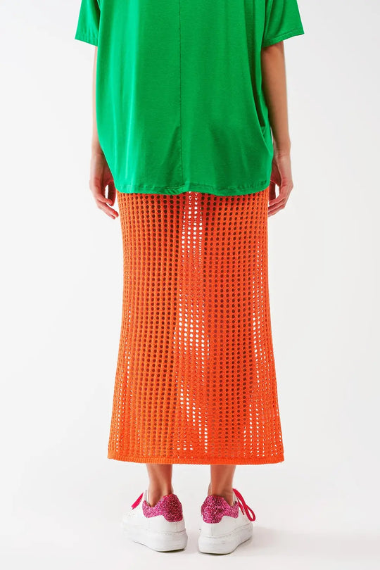 maxi sheer crochet skirt in Orange - One Size / Orange - Skirts