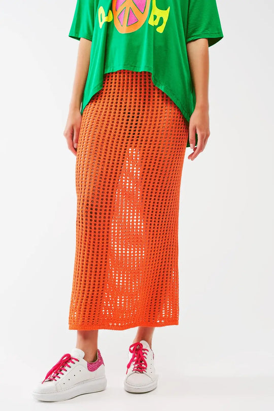 maxi sheer crochet skirt in Orange - One Size / Orange - Skirts