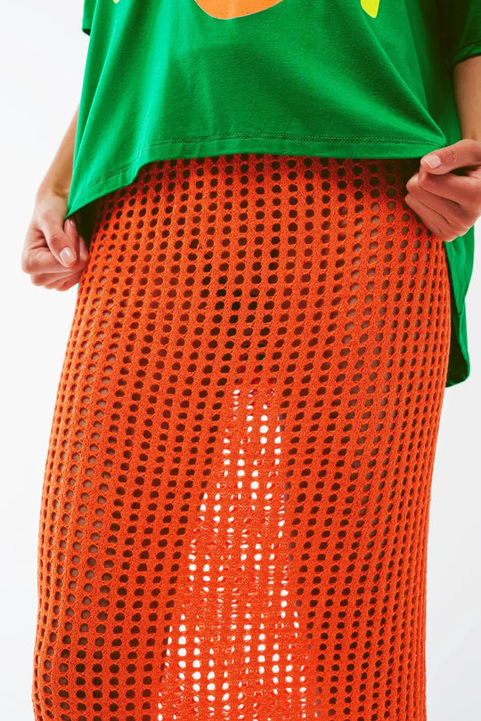 maxi sheer crochet skirt in Orange - One Size / Orange - Skirts