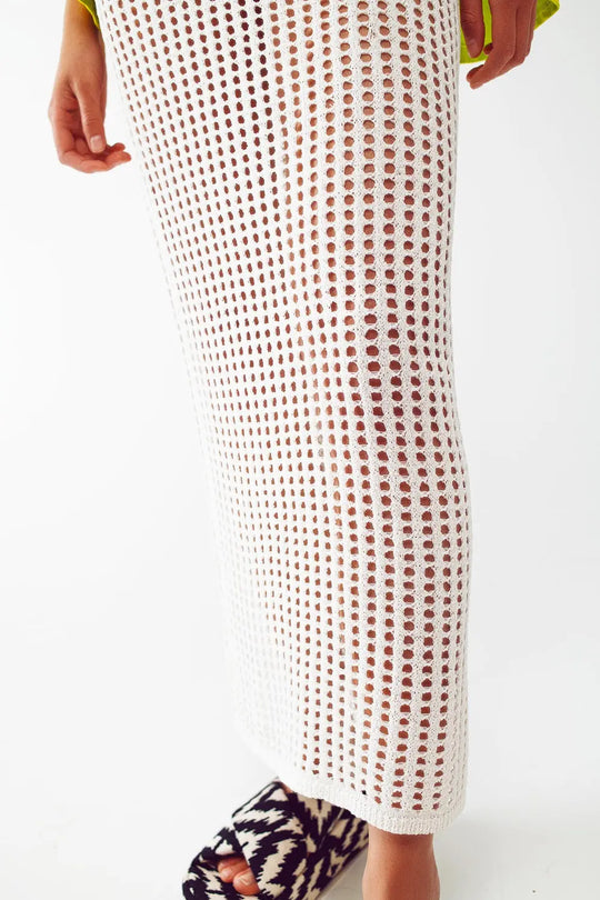 maxi sheer crochet skirt in white - One Size / White - Skirts