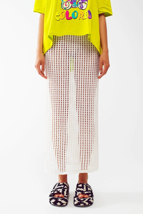maxi sheer crochet skirt in white - One Size / White - Skirts