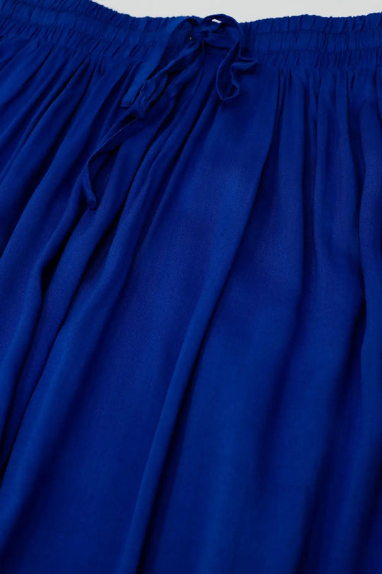 Maxi skirt in blue fluid fabric with elastic waist - Skirts