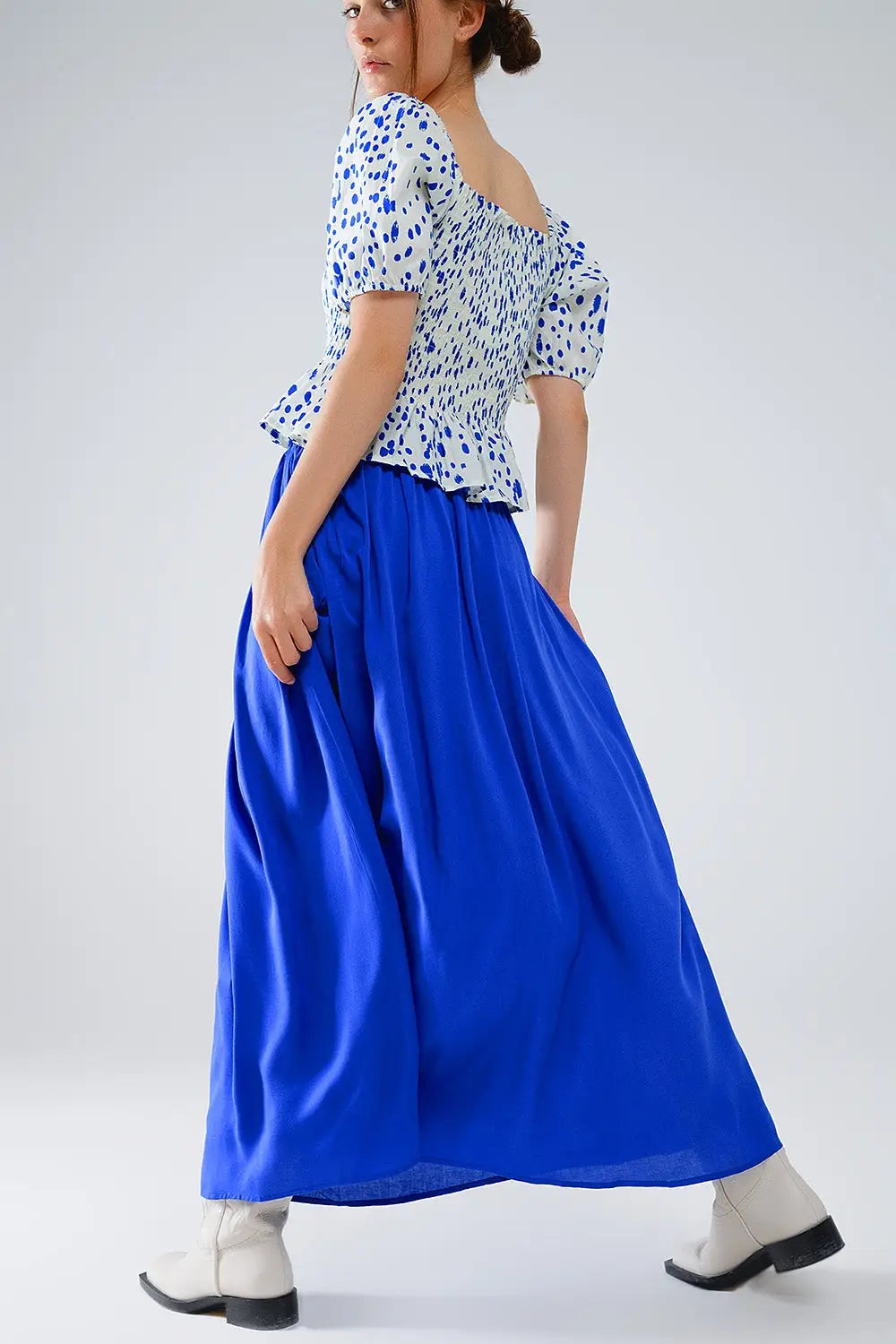Maxi skirt in blue fluid fabric with elastic waist - Skirts