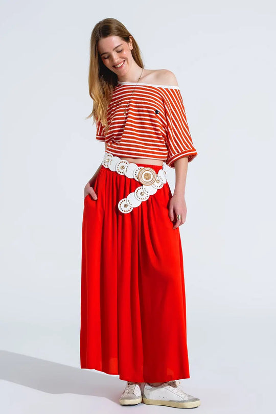 Maxi skirt in red fluid fabric with elastic waist - Skirts