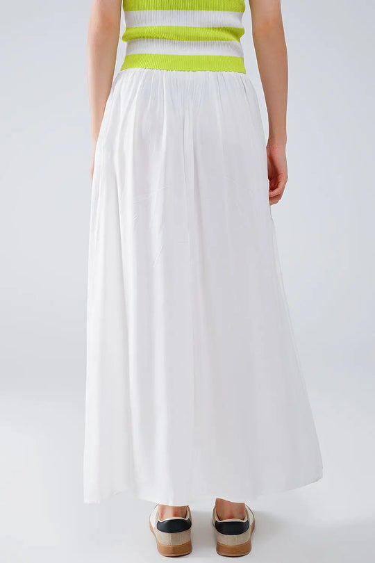 Maxi skirt in white fluid fabric with elastic waist - Skirts