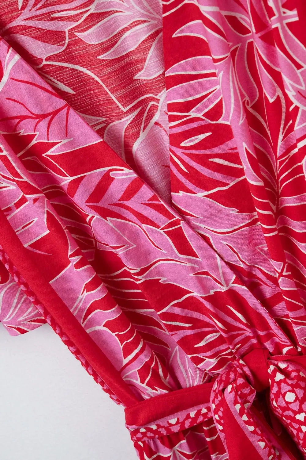 Maxi Tropical Motif Dress With Belt In Fuchsia - Dresses