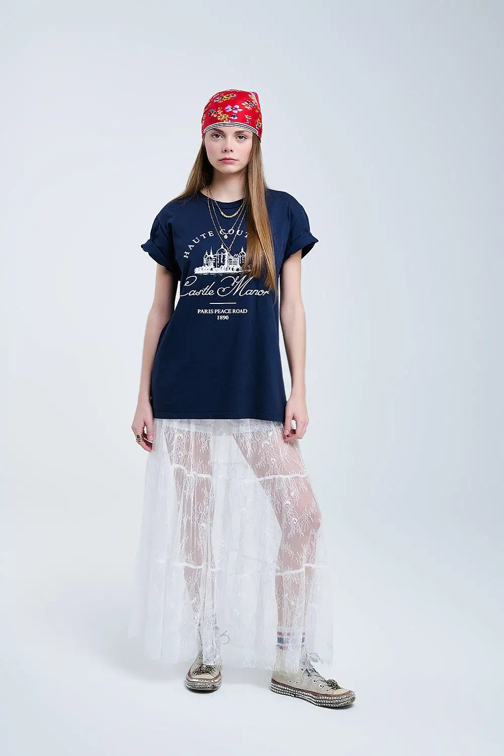 maxi white lace skirt with a floral print - Skirts