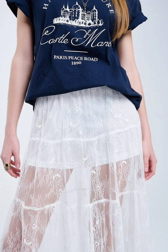 maxi white lace skirt with a floral print - Skirts