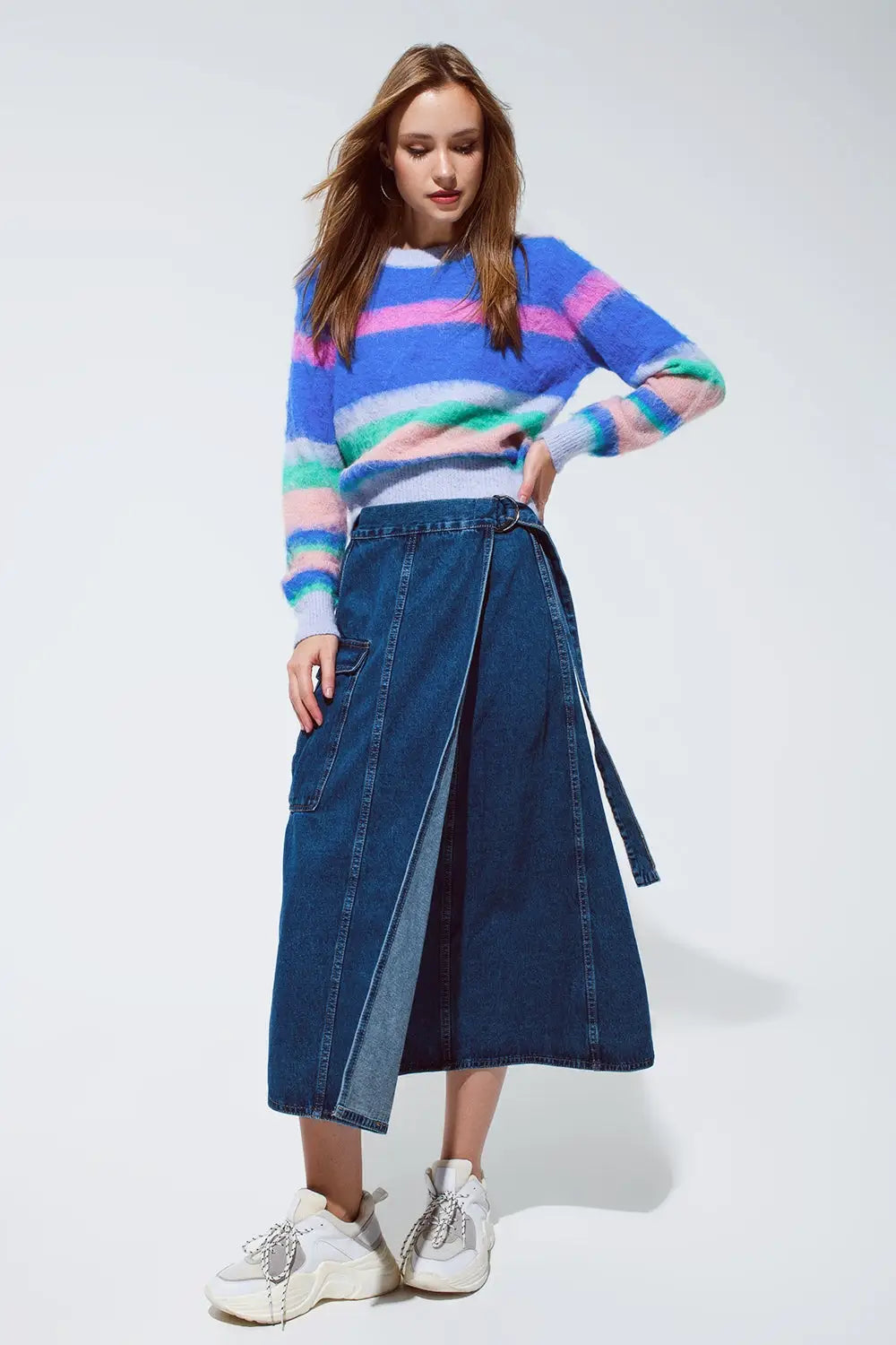 Maxi wrap denim skirt with pocket detail - Skirts