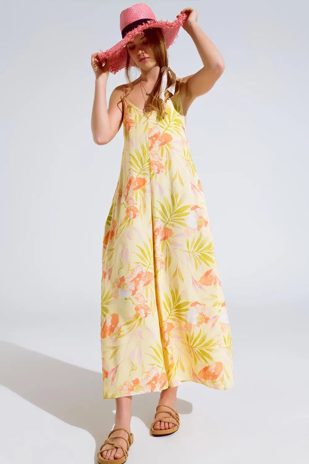 maxi yellow jumpsuit in tropical print - Dresses