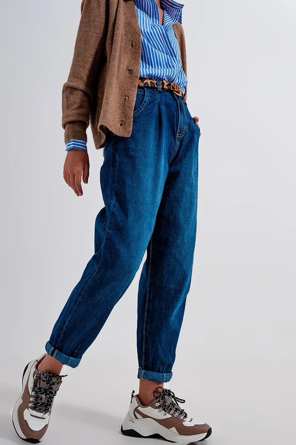 Medium blue pleat front pegged Jeans - Jeans