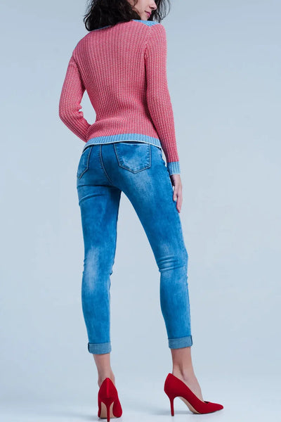Medium wash skinny jeans with leopard print - Jeans