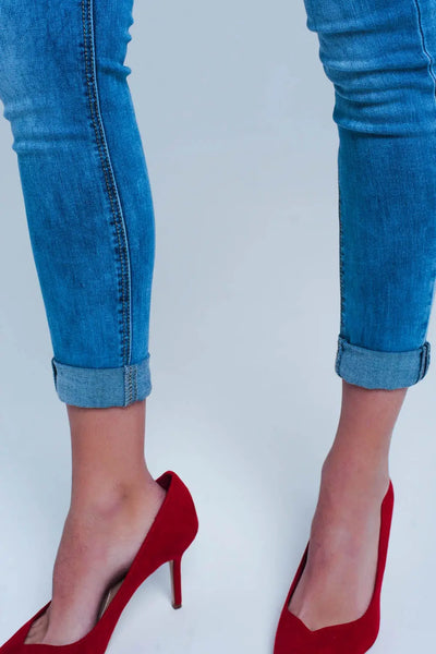 Medium wash skinny jeans with leopard print - Jeans