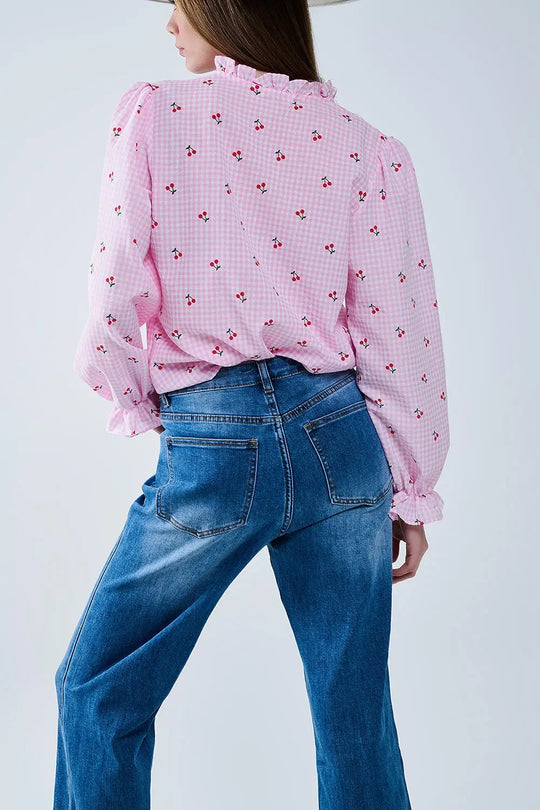 medium wash straight fit on cuffed hem jeans - Jeans