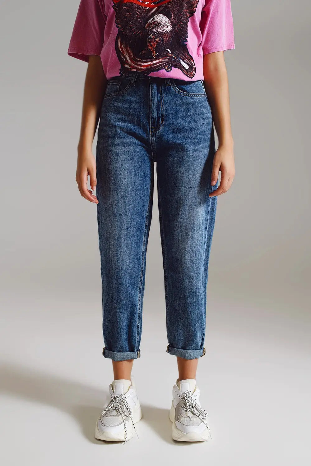 medium washed high-rise mom style jeans - Jeans