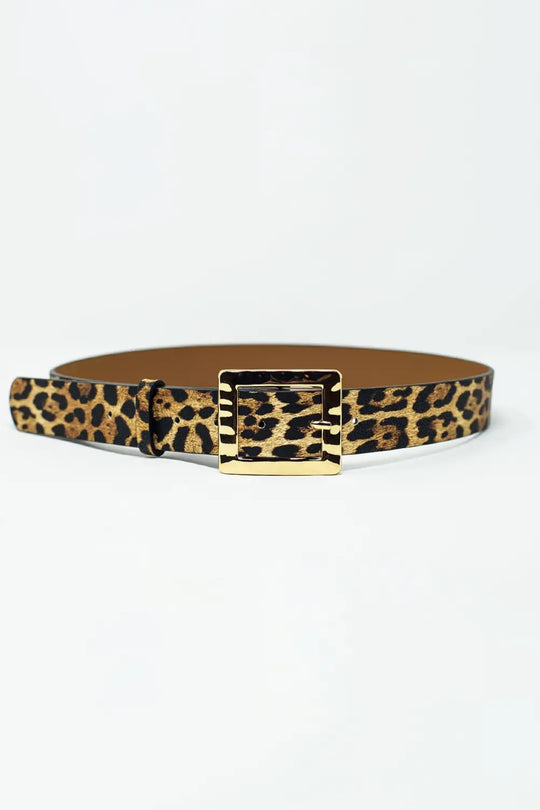 Q2 Medium width leopard belt with gold buckle