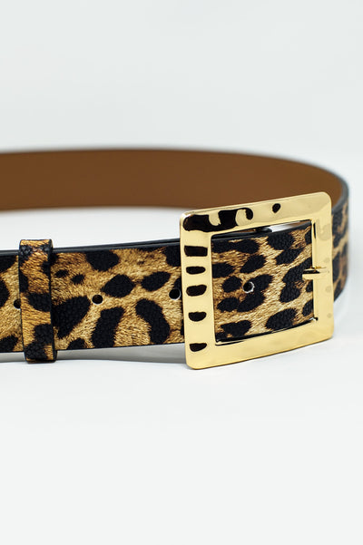 Medium width leopard belt with gold buckle