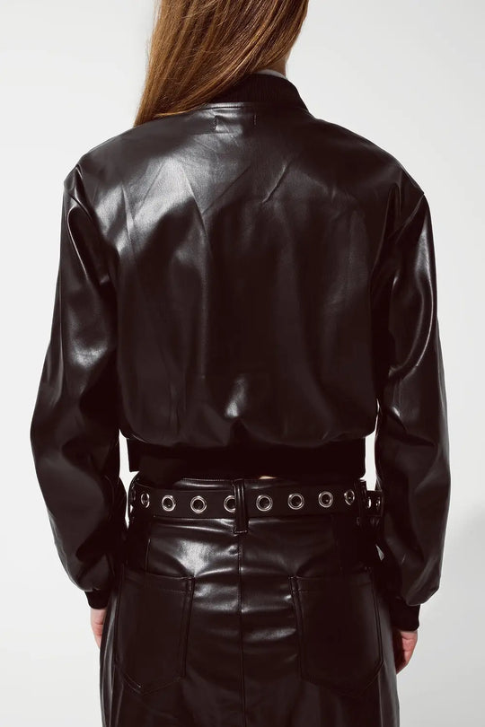 Metallic Bomber Jacket With Front Pockets in black - Coats and Jackets