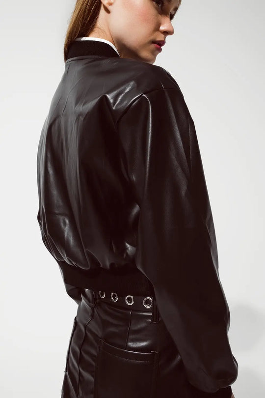 Metallic Bomber Jacket With Front Pockets in black - Coats and Jackets