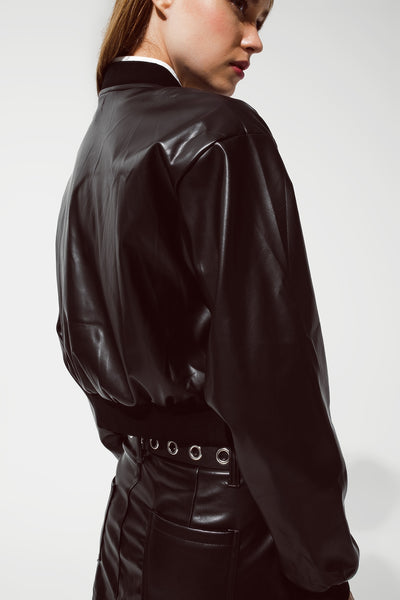 Metallic Bomber Jacket With Front Pockets in black