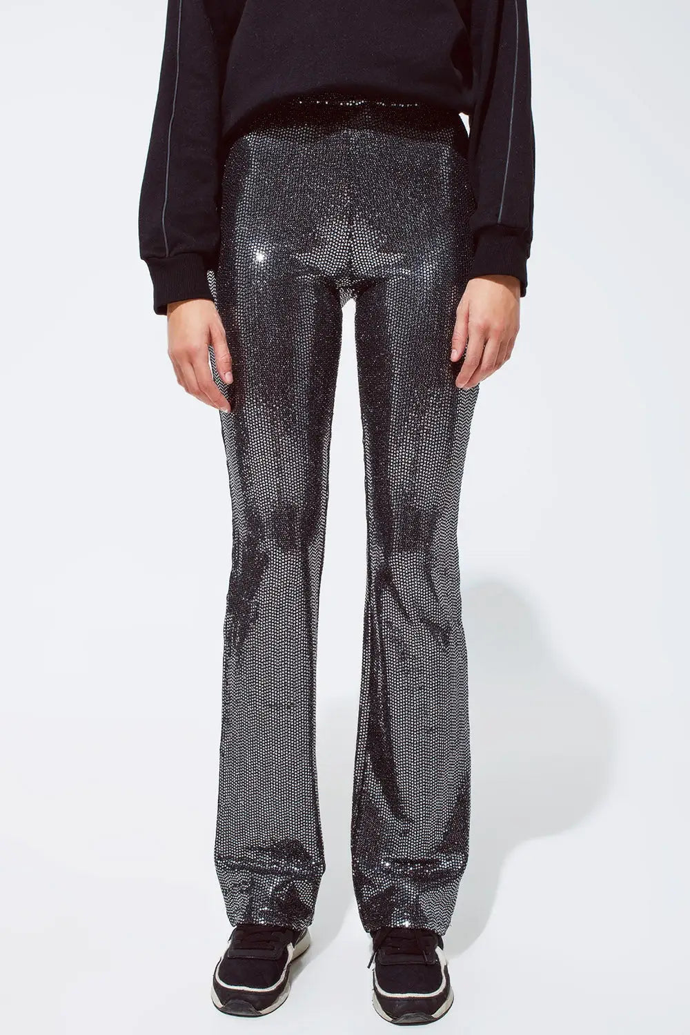 Q2 Metallic fabric flare Leggings in silver