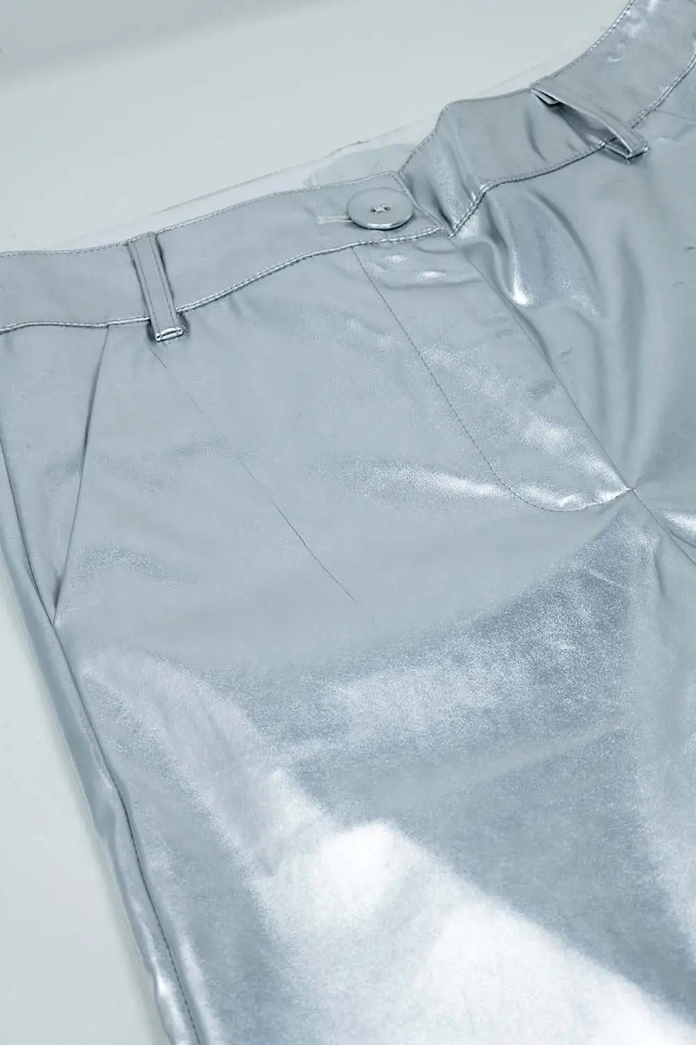 Metallic Straight Leg Pants in Silver - Pants