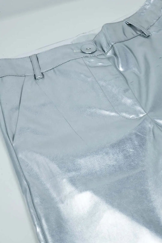 Metallic Straight Leg Pants in Silver - Pants
