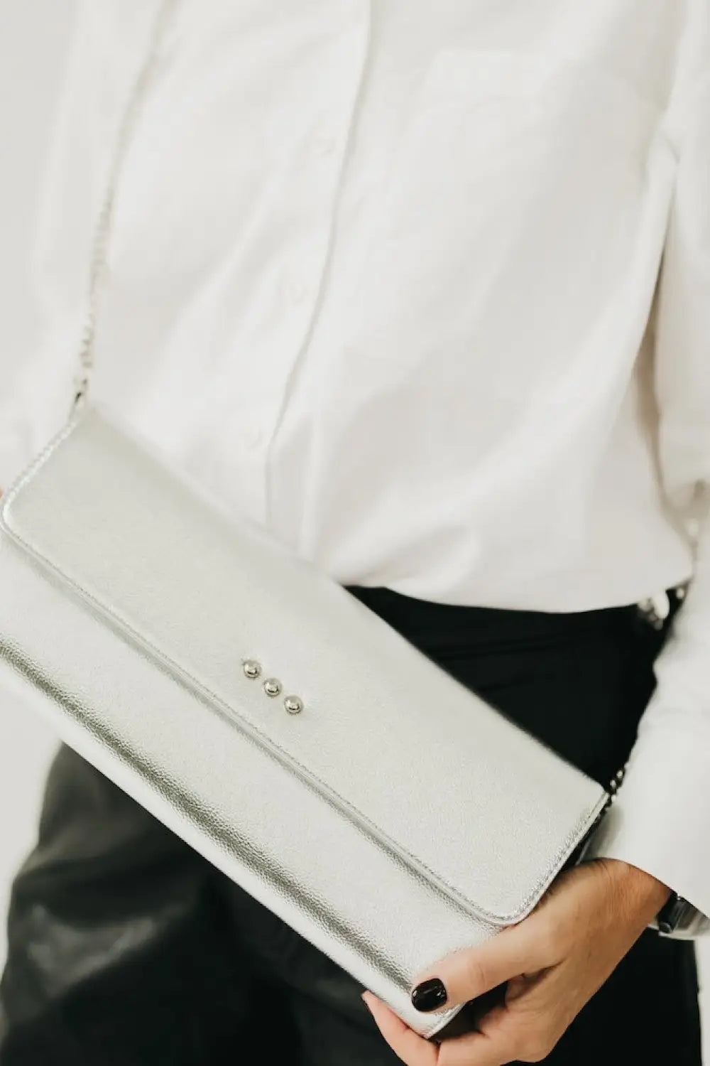 The Evening Metallic Clutch Crossbody Bag - Silver - Crossbody Bag