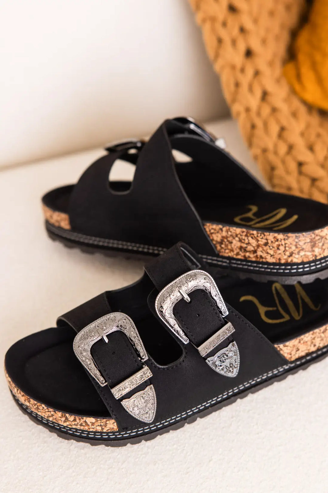 Mickie Western Slides in Black - 130 Sandals