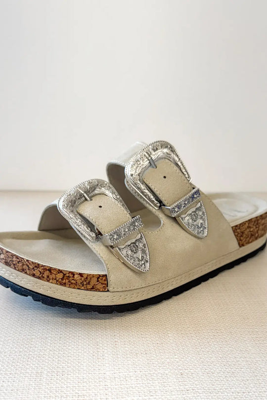 Mickie Western Slides in Cream - 130 Sandals