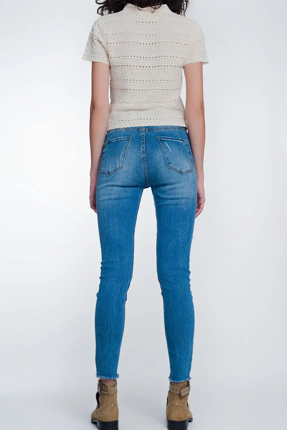 Mid denim super skinny jeans with holes in the knees - Jeans