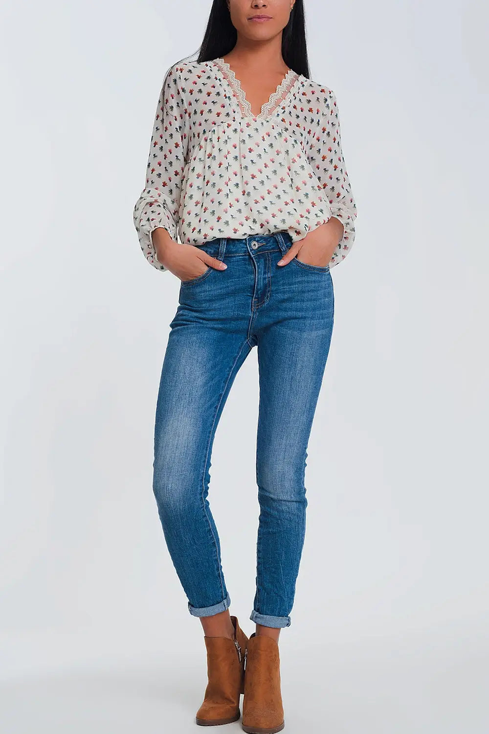 Mid waist skinny jeans in light denim - Jeans