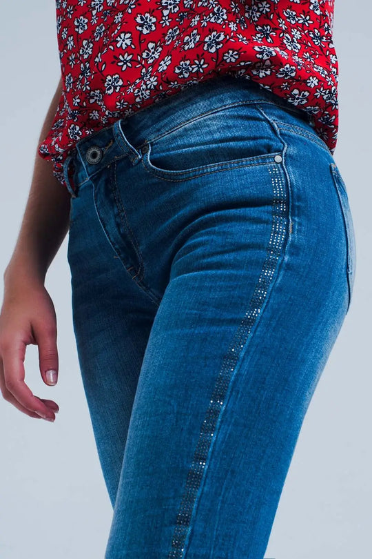 Mid wash jeans with glitter side stripe - Jeans