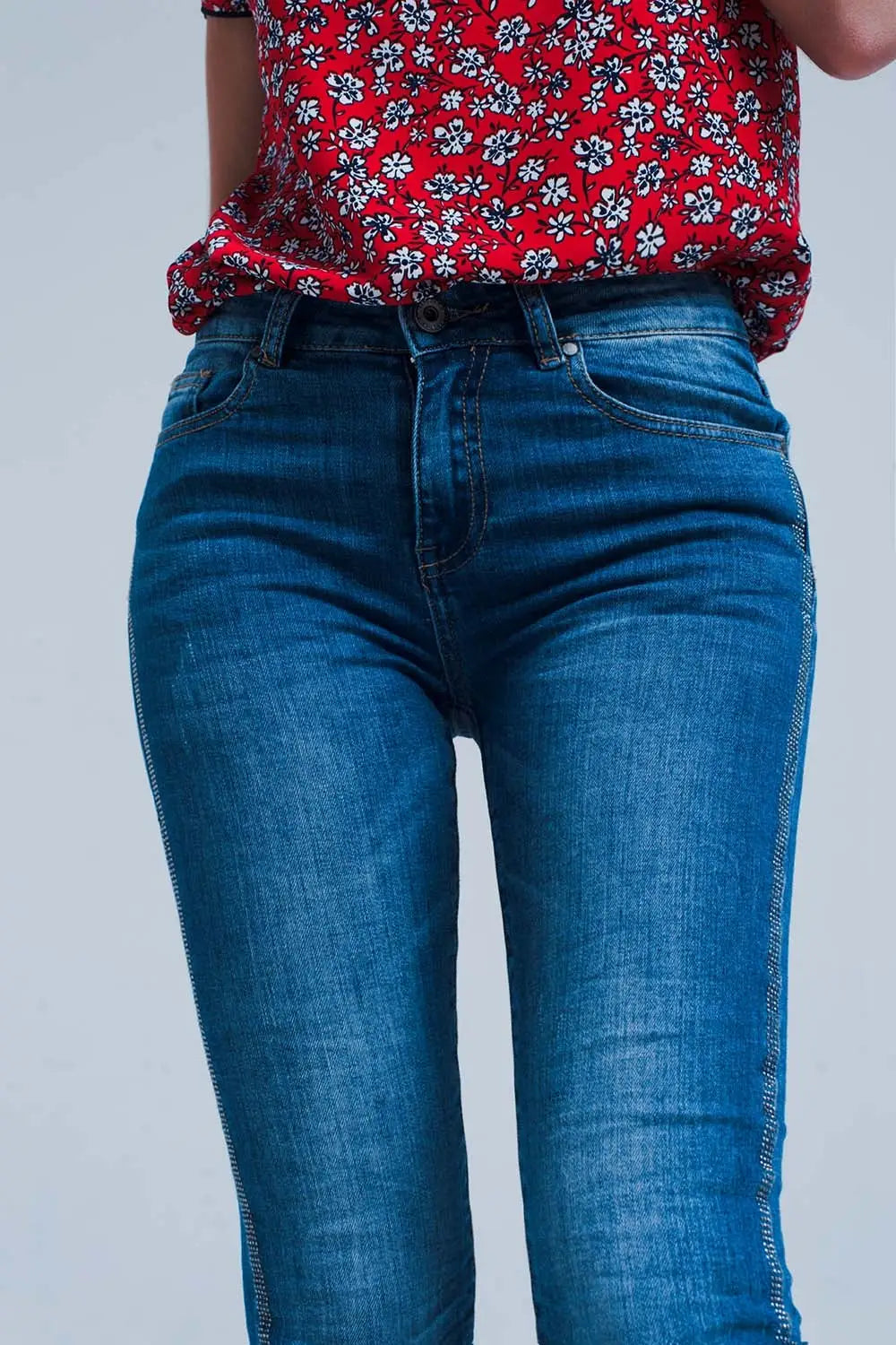 Mid wash jeans with glitter side stripe - Jeans