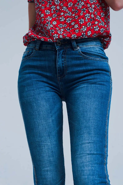 Mid wash jeans with glitter side stripe - Jeans