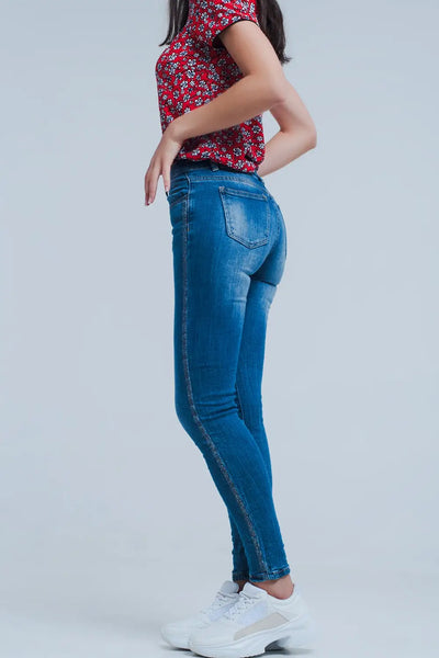Mid wash jeans with glitter side stripe - Jeans