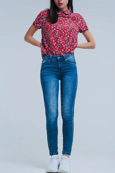 Mid wash jeans with glitter side stripe - Jeans
