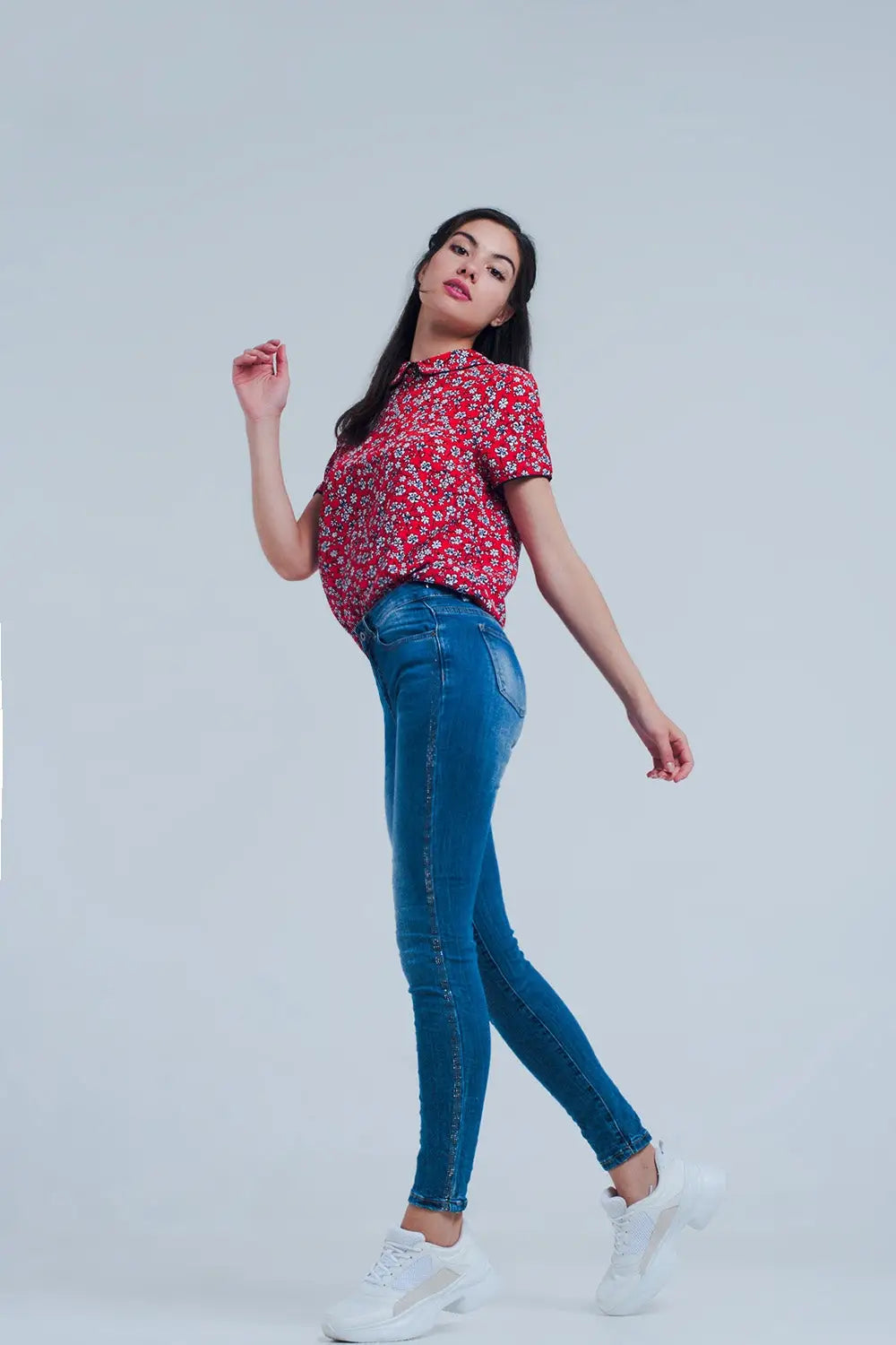 Mid wash jeans with glitter side stripe - Jeans