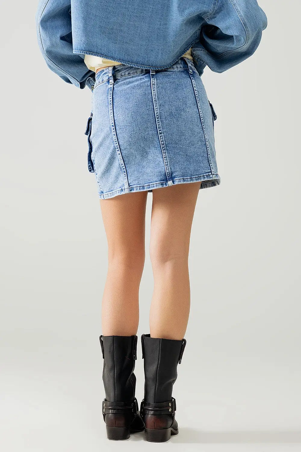 mid wash mini skirt with cargo pockets - Skirts