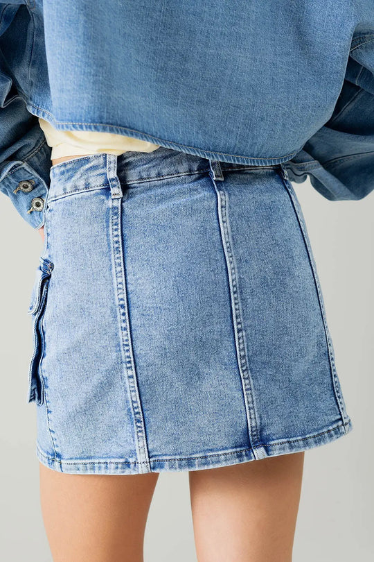 mid wash mini skirt with cargo pockets - Skirts