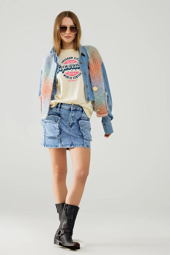 mid wash mini skirt with cargo pockets - Skirts