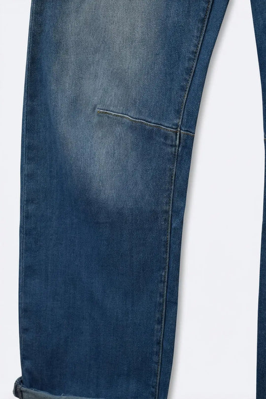 Mid-Wash Straight-Leg Denim Jeans with Rolled Cuffs - Jeans