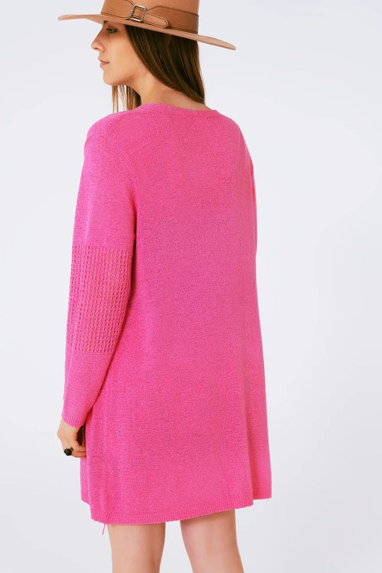 Midi Crochet Drawstring Cardigan in Pink - One Size / Pink - Sweaters