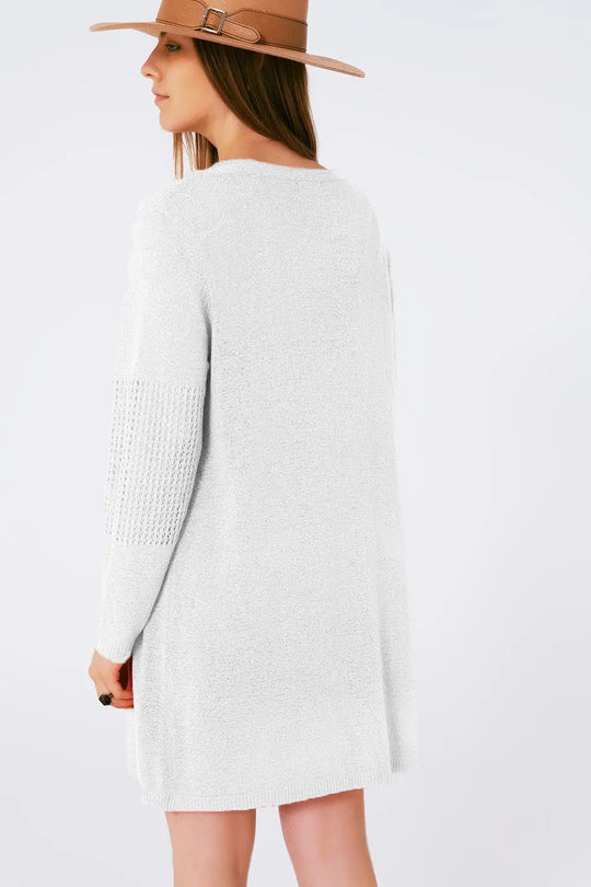 Midi Crochet Drawstring Cardigan in White - One Size / White - Sweaters