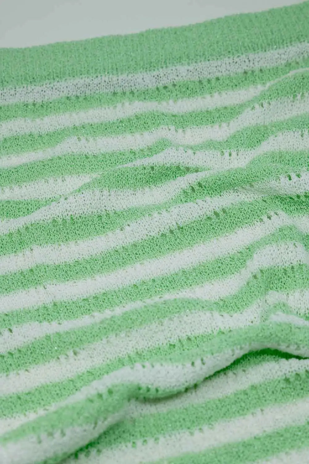 Midi Crochet White Skirt With Green Stripes and Fringe Hem - One Size / Green - Skirts